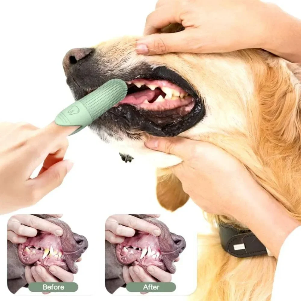 360° Pet Finger Toothbrush for Dogs & Cats, Soft Silicone Finger Toothbrush for